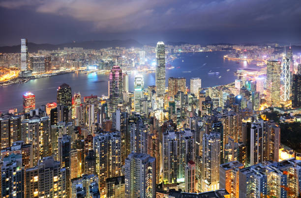 istock Hong Kogn downtown and building at night, China 2200326748