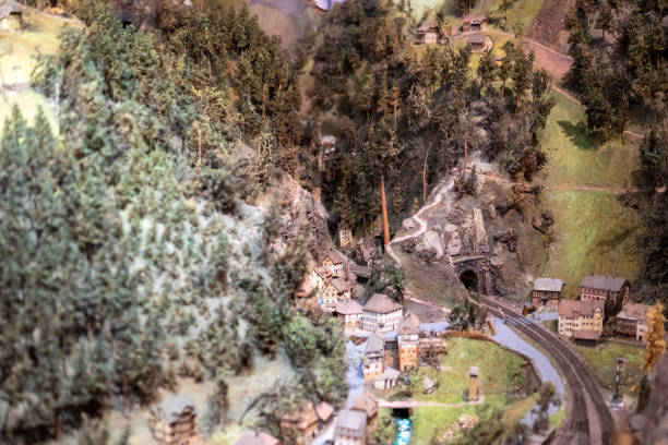 Miniature medieval village model with central church