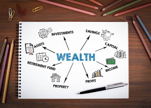 istock Wealth Concept. Notebooks, pen and colored pencils on a wooden table 2200333991