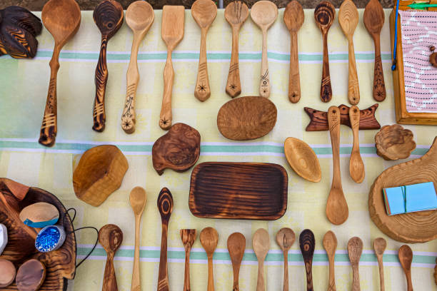 Wooden spoons in a cutlery tray - kitchen utensils