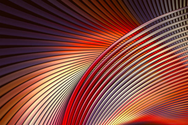 istock Abstract geometric curved lines background pattern. Fractal render. Red, orange, yellow, purple glowing lines. 2200334937