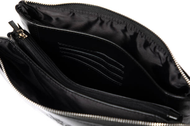 istock Unique leather goods showcasing a sleek black bag with multiple zippered compartments for organization 2200335837
