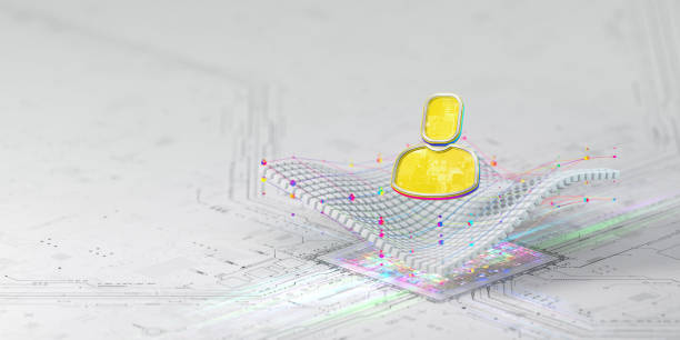 istock Man icon on yellow isometric background. Productivity and personalization evolution. Person icon in world of technological progress and innovation. CGI 3D render 2200340343