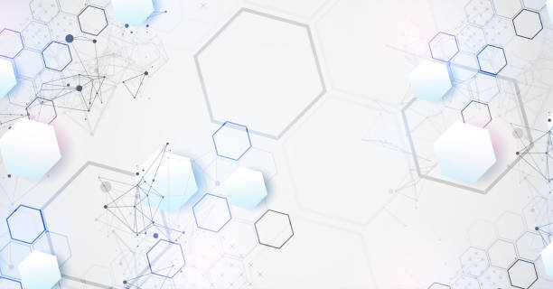 istock Abstract scientific vector background. Light gray gradient of hexagons of different shapes with plexus effect. 2200340690