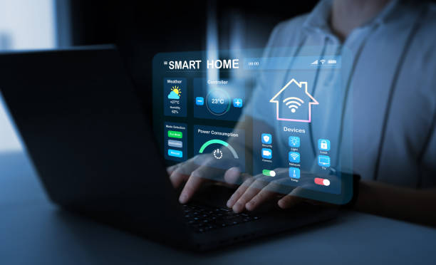 istock Technology assistant for smart devices,intelligent house or smart home technology.Business person using digital dashboard of smart home app for control home appliances. 2200343964