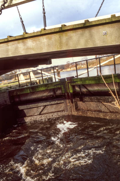 istock Draining the monumental Bosbaan lock and double Bosbaan drawbridge, Amsterdamse Bos,02/22/1993, Amsterdam 2200350981