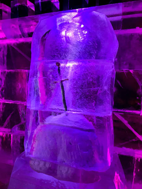 Sword in an ice block with purple illumination