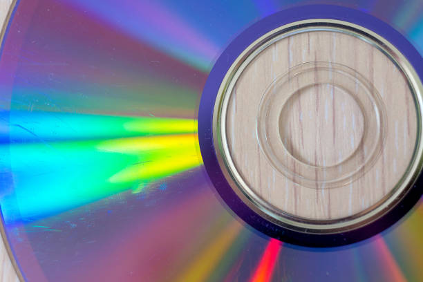 Compact disk close up. Scratches on the magnetic party of a disk.
