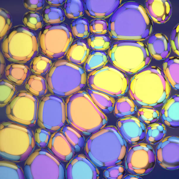 istock Digital illustration of metallic mirrored organic shapes. 3d rendering 2200391042