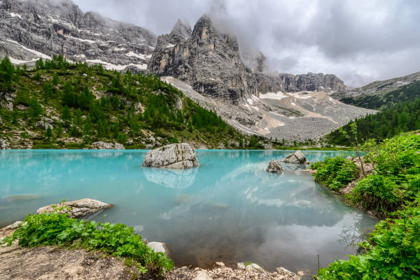 istock Lago di Sorapis in the Dolomites during an overcast springtime day 2200399144
