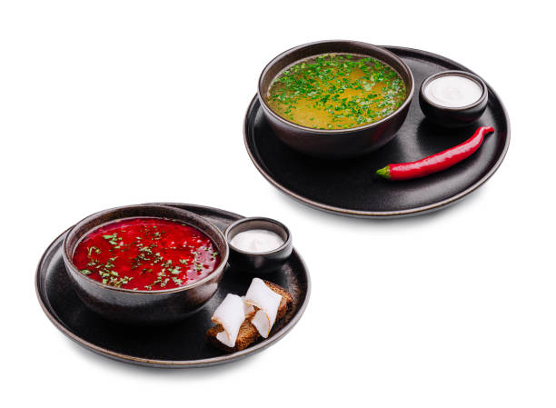 istock Delicious bowls of fresh soups served with sides 2200401751