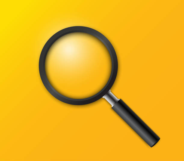 istock Realistic 3d black magnifying glass isolated on a yellow background. 3D magnifier design for search, research, investigation and analysis.  Magnify loupe tool. Vector illustration. 2200406054