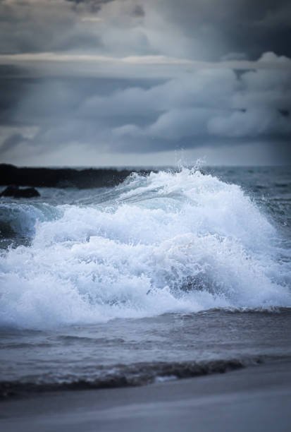 Big ocean waves is crashing onto the beach.Canggu Beach, Bali Island.