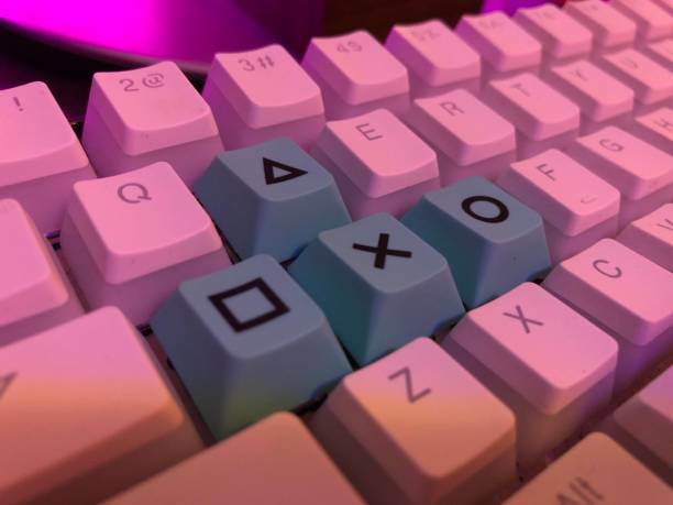 istock Mechanical keyboard with red laser switches white with white keys 2200422173
