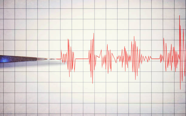 3d Render Earthquake Seismograph Meter Machine Draws Earthquake on Paper, Natural Disaster Concept (Close-up)