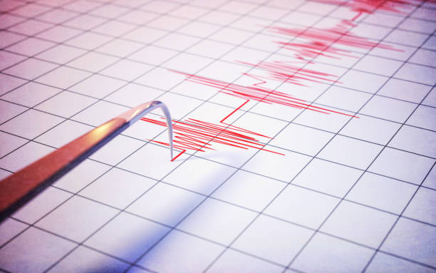 istock Earthquake Seismograph Meter Machine Draws Earthquake on Paper 2200425394