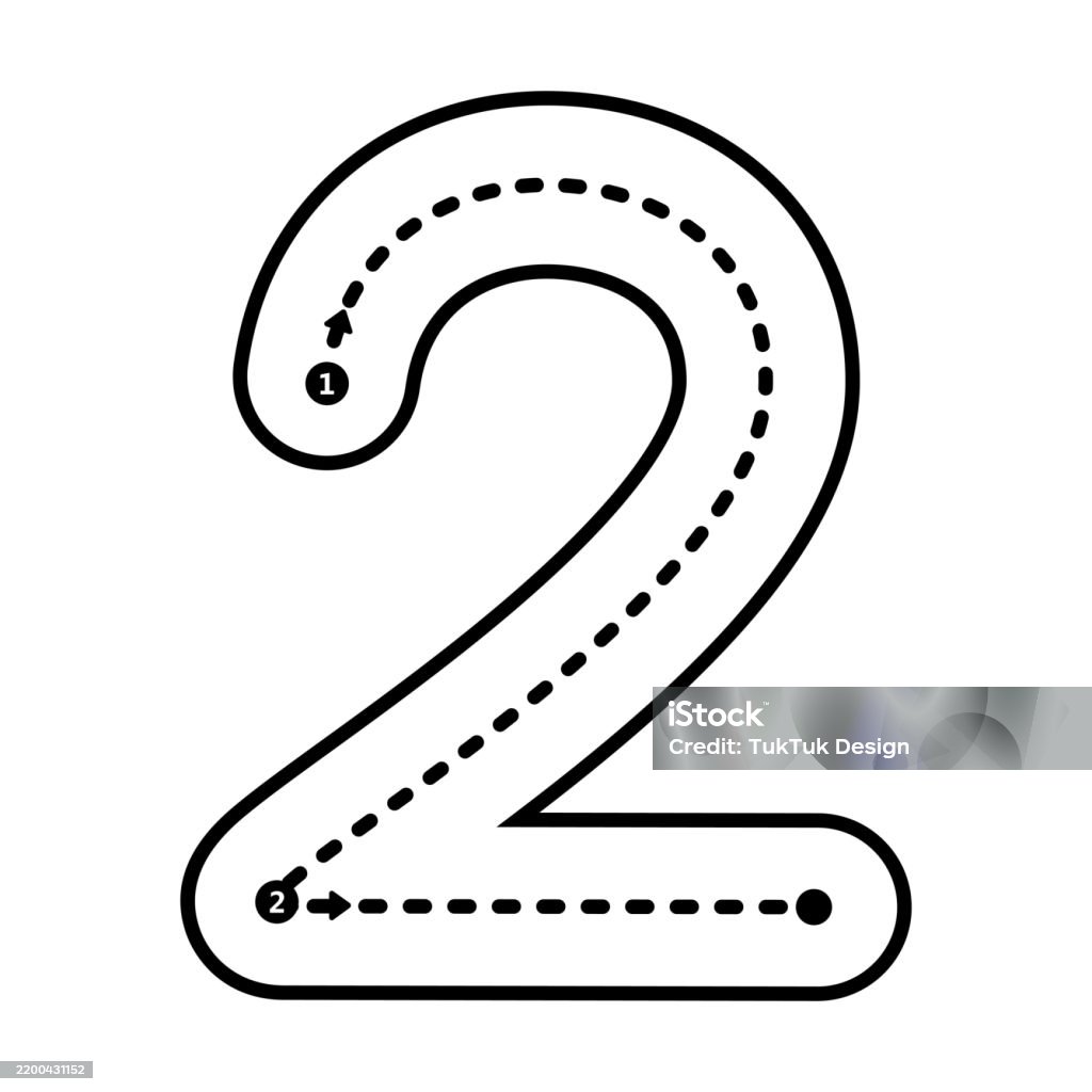 Two Dashed Line Tracing Number 2 Prewriting Dotted Line Math Worksheet Element For ...