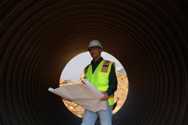 istock A senior Industry Engineers or technician inspection pipe circular. Checking Construction of the water, Oil Natural Gas, and fuels Transport Pipeline work under a huge tube at the construction site. 2200434586