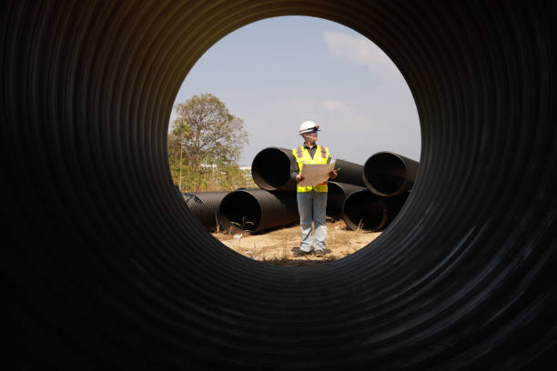 istock A senior Industry Engineers or technician inspection pipe circular. Checking Construction of the water, Oil Natural Gas and fuels Transport Pipeline work under a huge tube at the construction site. 2200434644