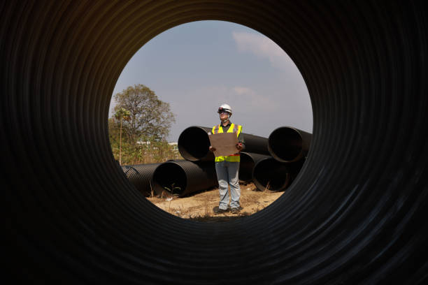 istock A senior Industry Engineers or technician inspection pipe circular. Checking Construction of the water, Oil Natural Gas and fuels Transport Pipeline work under a huge tube at the construction site. 2200434645