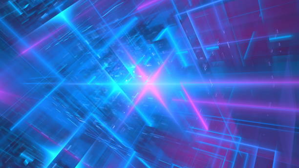 istock Vivid blue and pink glowing lines intersect and create geometric shapes in a dynamic abstract background, evoking a sense of digital energy and modern design. 3d render 2200463893