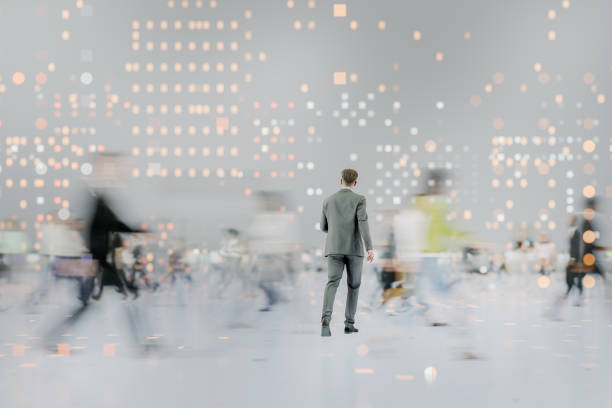 istock Businessman walking in futuristic VR environment 2200480868