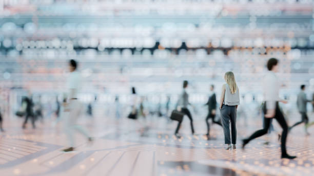 istock Businesswoman standing in futuristic VR environment 2200480879