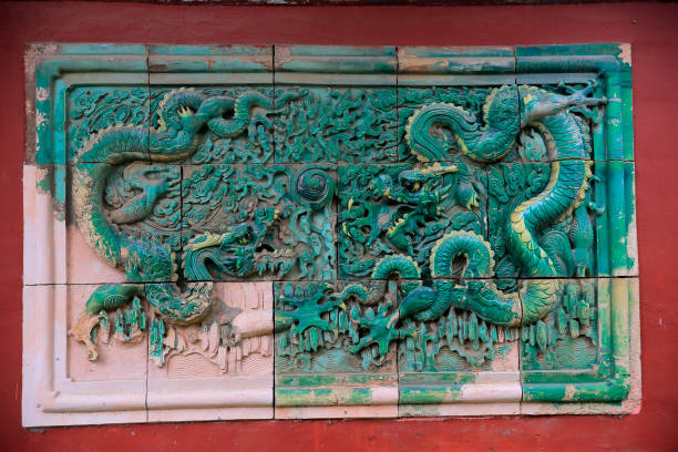 istock The blue glazed tiles on the wall as the background, the traditional architecture 2200494921