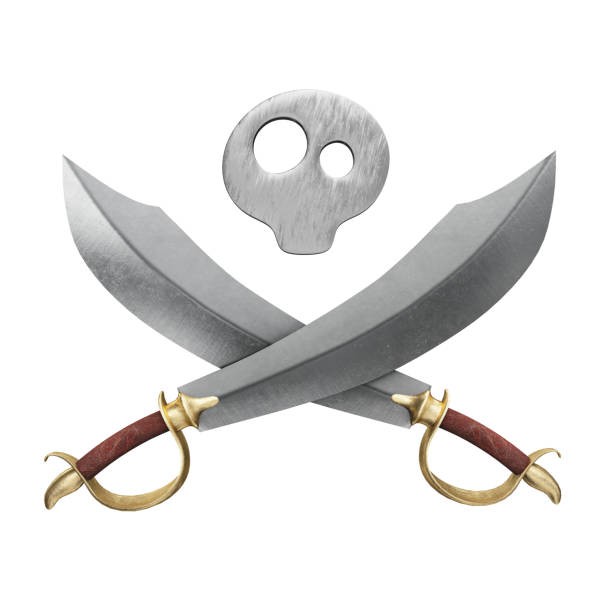 Illustration featuring crossed swords and a skull symbol with distinct textures. 3D Illustration. File with Clipping Path.