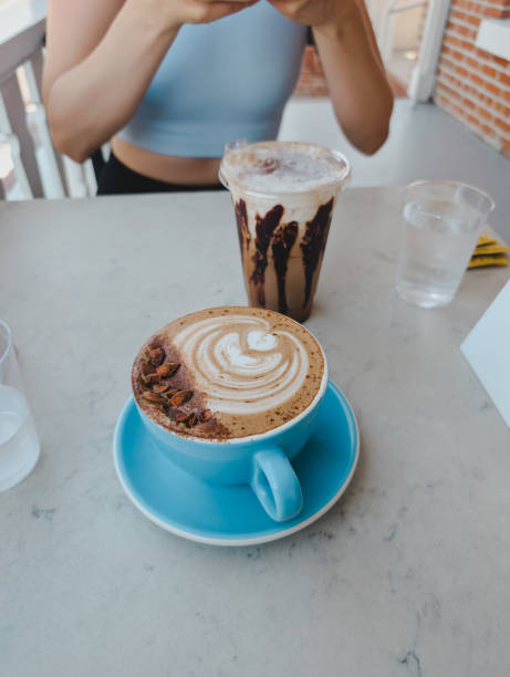 Craft coffee drinks at trendy cafe