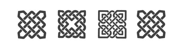 Set of Norse ornaments - Celtic knotwork. Symbol design with intricate interwoven lines. Ancient Irish tribal signs. Hand-drawn ornament celtic-triskele-tattoo stock illustrations