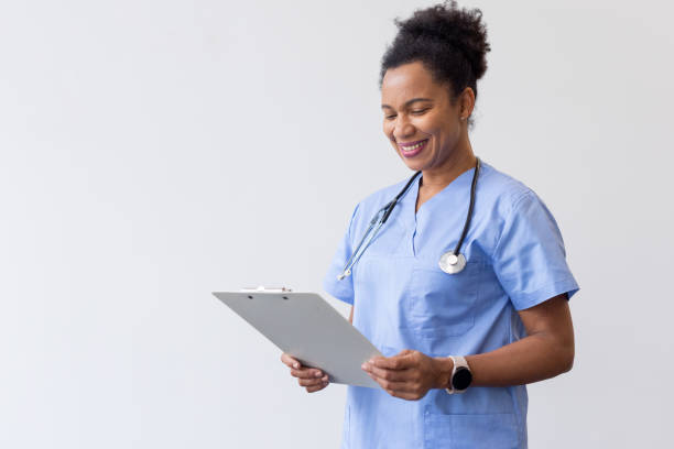 istock Elegant African American nurse exuding confidence 2200504593