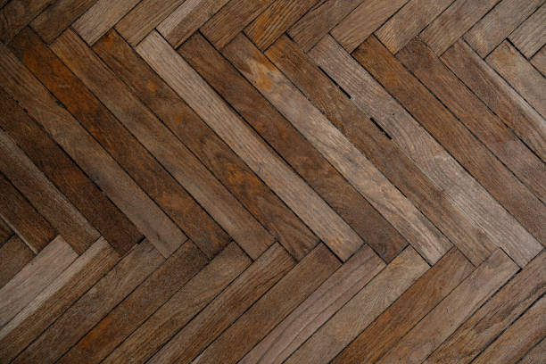 Wooden herringbone pattern flooring design showcasing rich textures and tones