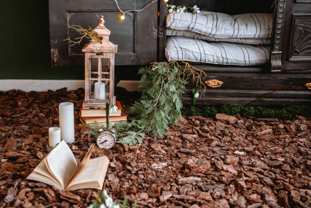 istock Cozy reading nook with natural elements and rustic decor in a quiet space 2200506594
