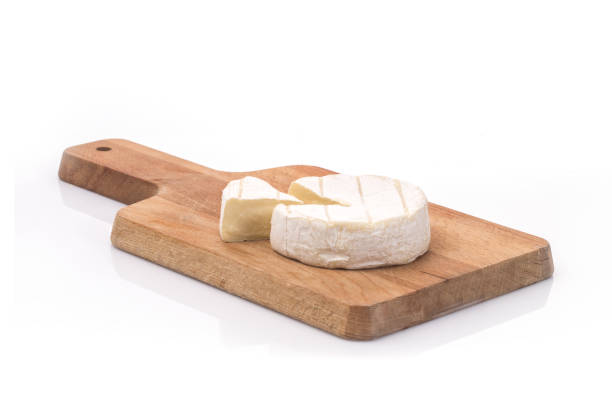 istock Creamy Brie on rustic wooden background, top view 2200512772