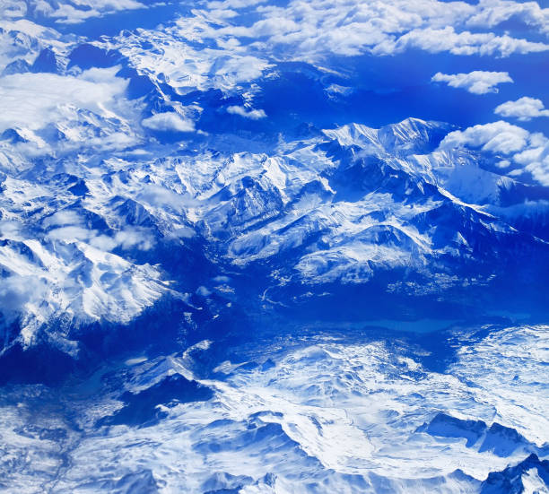 Aerial view of Pyrenees Mountains, Europe.Aerial view of Pyrenees Mountains with snow, Europe.