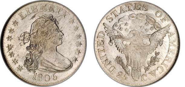 istock United States Twenty Cent Quater Dollar Draped Bust Quarter Year 1806 with white background 2200518335