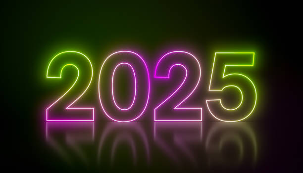 istock Illustration of abstract neon lights with the numbers 2025. 2200518596
