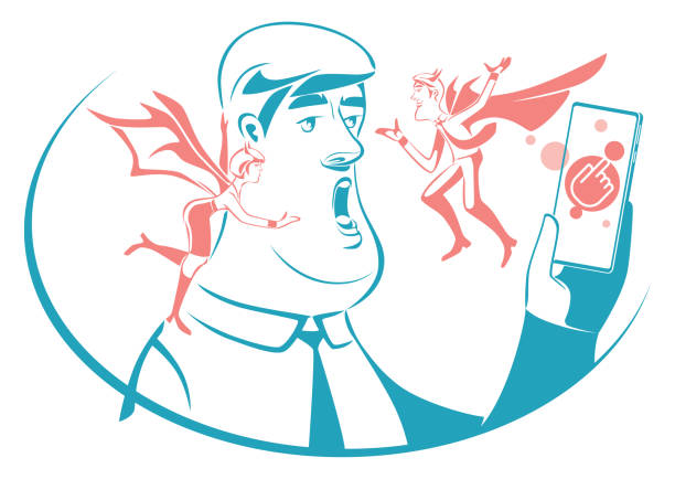 man using smartphone and meeting evil businessman and woman vector illustration of man using smartphone and meeting evil businessman and woman lying friends quotes stock illustrations