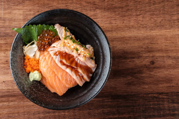 istock Salmon Sashimi Served in a Black Bowl. 2200521609
