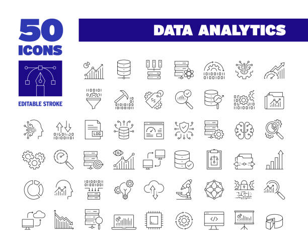 stockillustraties, clipart, cartoons en iconen met simple data analytics line icon set. business, analysis, finance, information, big data, development - gegevens
