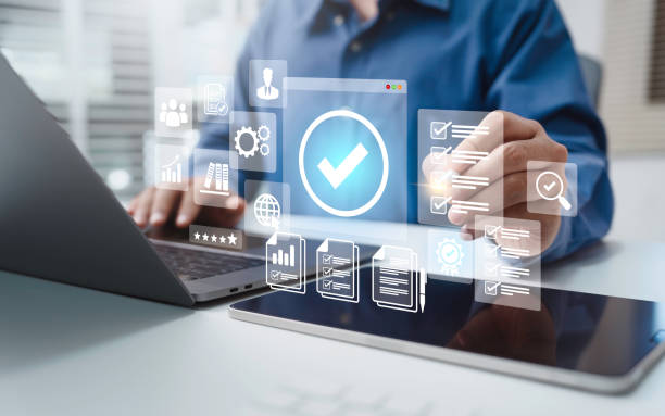 istock Quality control management with Quality Control QC and Quality Assurance QA to Compliance to regulations and standards and improvement. Standardization validation and certification concept. 2200522087