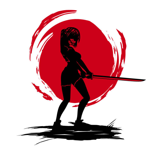 istock Samurai woman the  sword hero logo design for t-shirt and merchandise. Abstract isolated vector illustration. 2200525242
