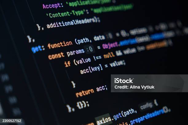 Closeup Of Computer Screen With Colorful Javascript Code Focus On ...