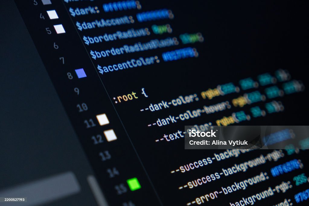 Closeup Of Computer Screen With Colorful Css Code Focus On Root ...