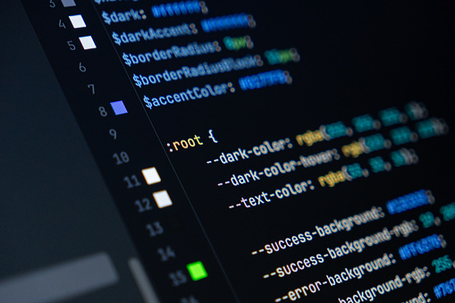 Closeup Of Computer Screen With Colorful Css Code Focus On Root ...
