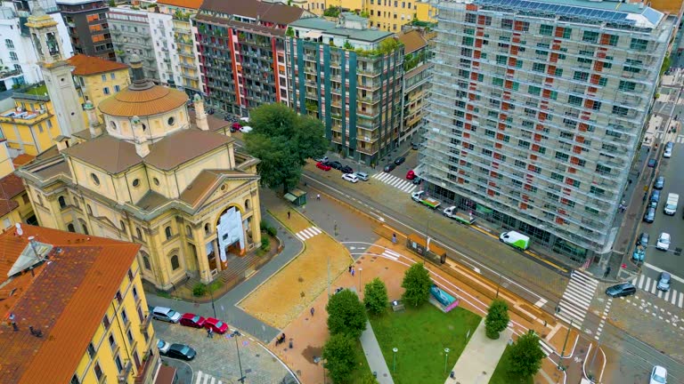 4K Aerial Drone Video of the Historic Church of Saint Joachim in Milan, Italy on a Summer Day