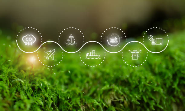 istock Sustainable logistics and supply chain concept. Green transportation methods, including air, sea, drones,  eco-friendly trucking, renewable energy. Climate action for net zero carbon emission target. 2200531677