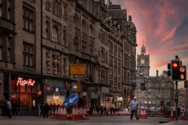 night view of victoria street in edinburgh, scotland