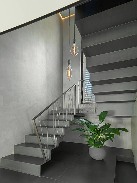 istock Modern staircase and chandelier 2200541990